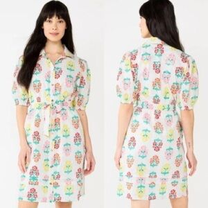 Draper James RSVP Shirt Dress Size M White Eyelet Floral Button Front Collared